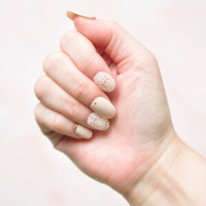 bridal nail designs featuring beige solid with lace design